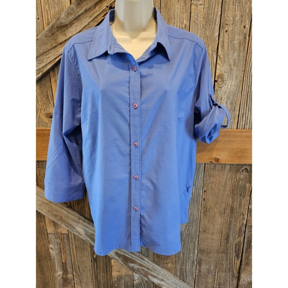 Magellan Outdoors Tops - Magellan women roll tab sleeve fishing outdoor blue button up XL ^*